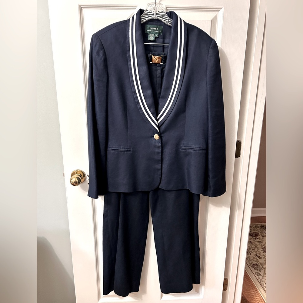 Ralph Lauren Navy Linen Suit with Nautical Trimming